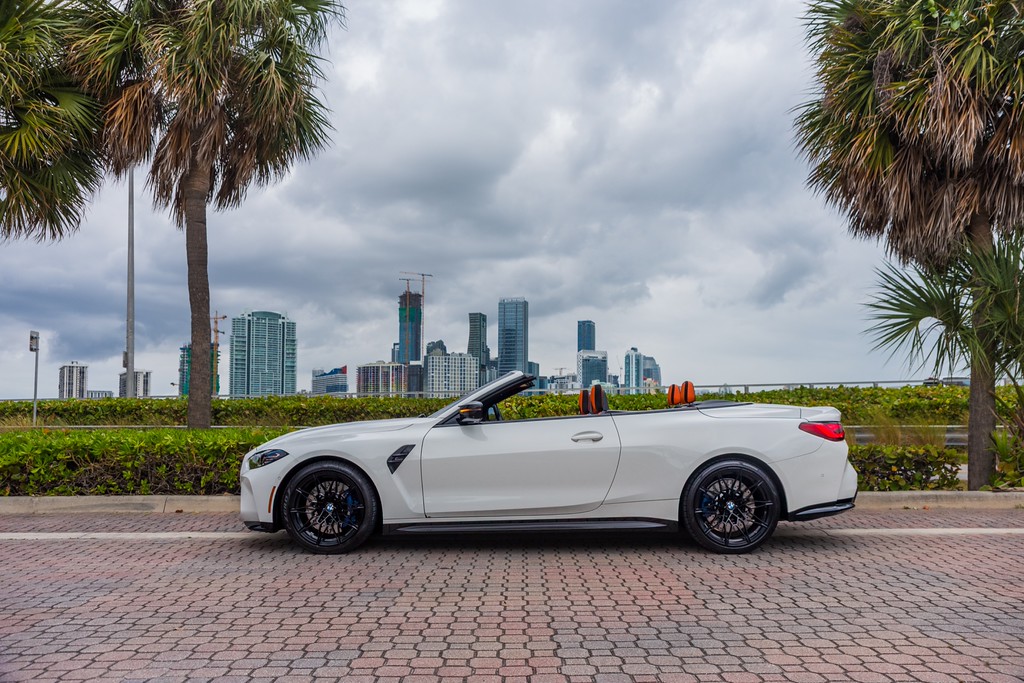 BMW M4 Competition Convertible — photo 6 of 15, White exterior with Orange interior, available from KEY'D Miami