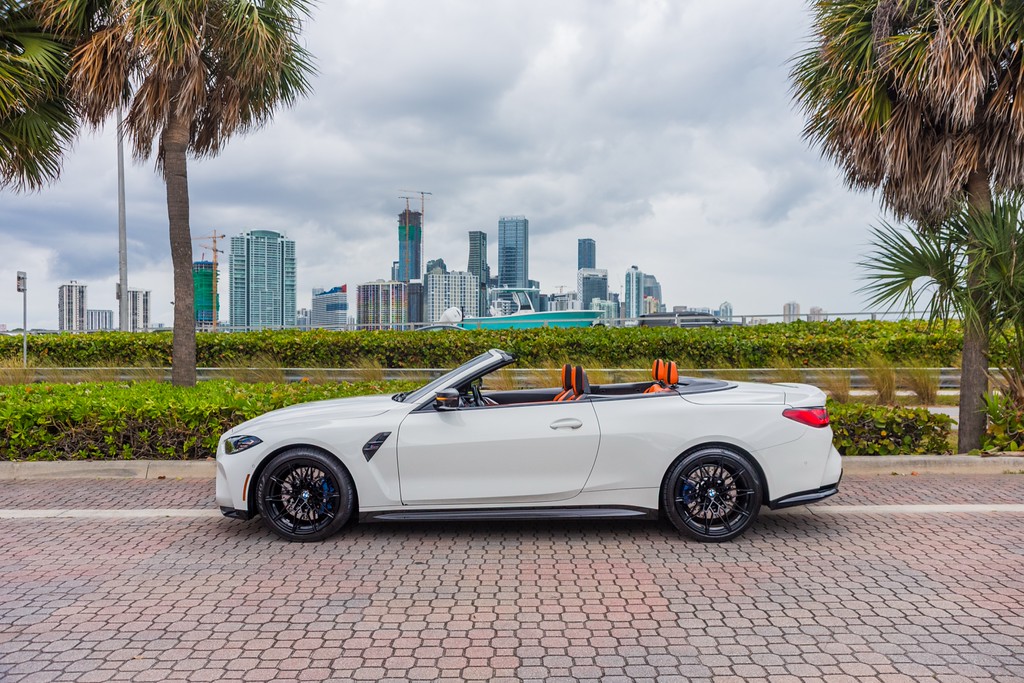 BMW M4 Competition Convertible — photo 10 of 15, White exterior with Orange interior, available from KEY'D Miami