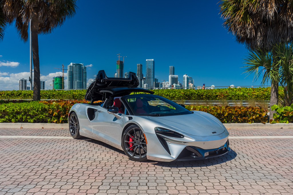 McLaren Artura Spider — photo 10 of 15, Silver exterior with Red interior, available from KEY'D Miami
