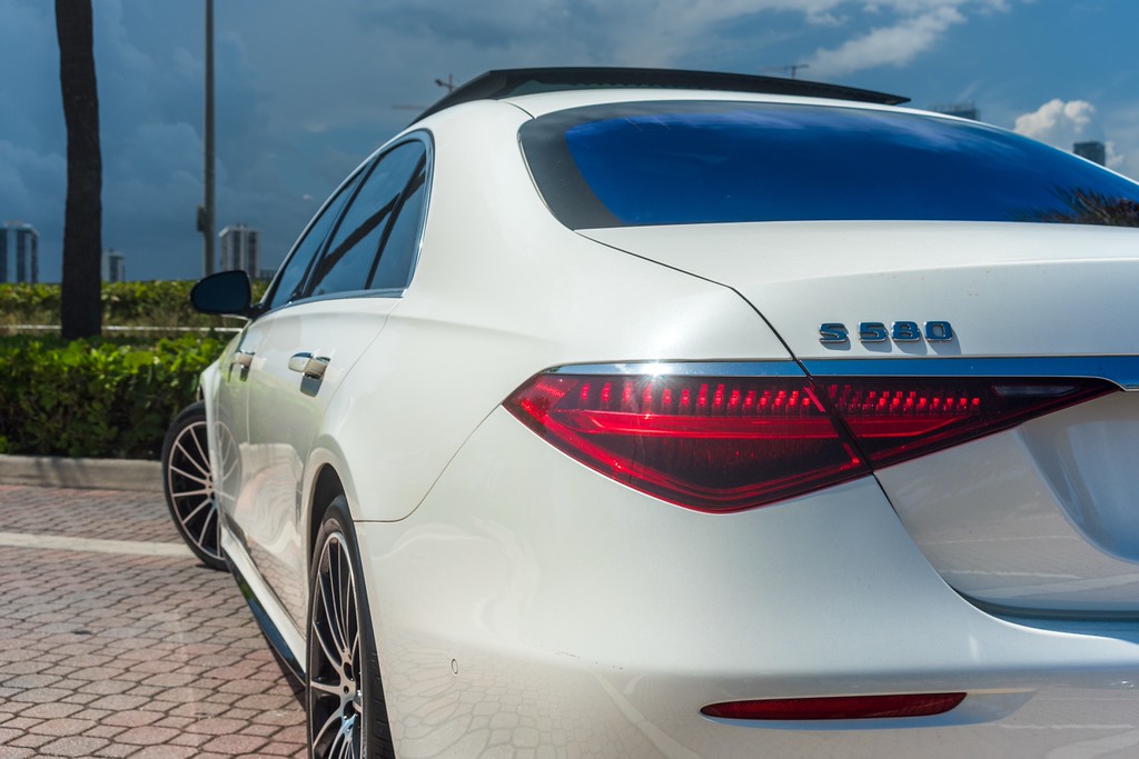 Mercedes-Benz S580 4MATIC LWB — photo 15 of 15, White exterior with Brown interior, available from KEY'D Miami